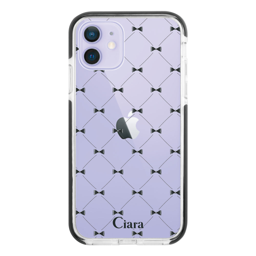 iPhone12/12Pro クッションバンパー 耐衝撃クリアケース キルティングリボン ブラック