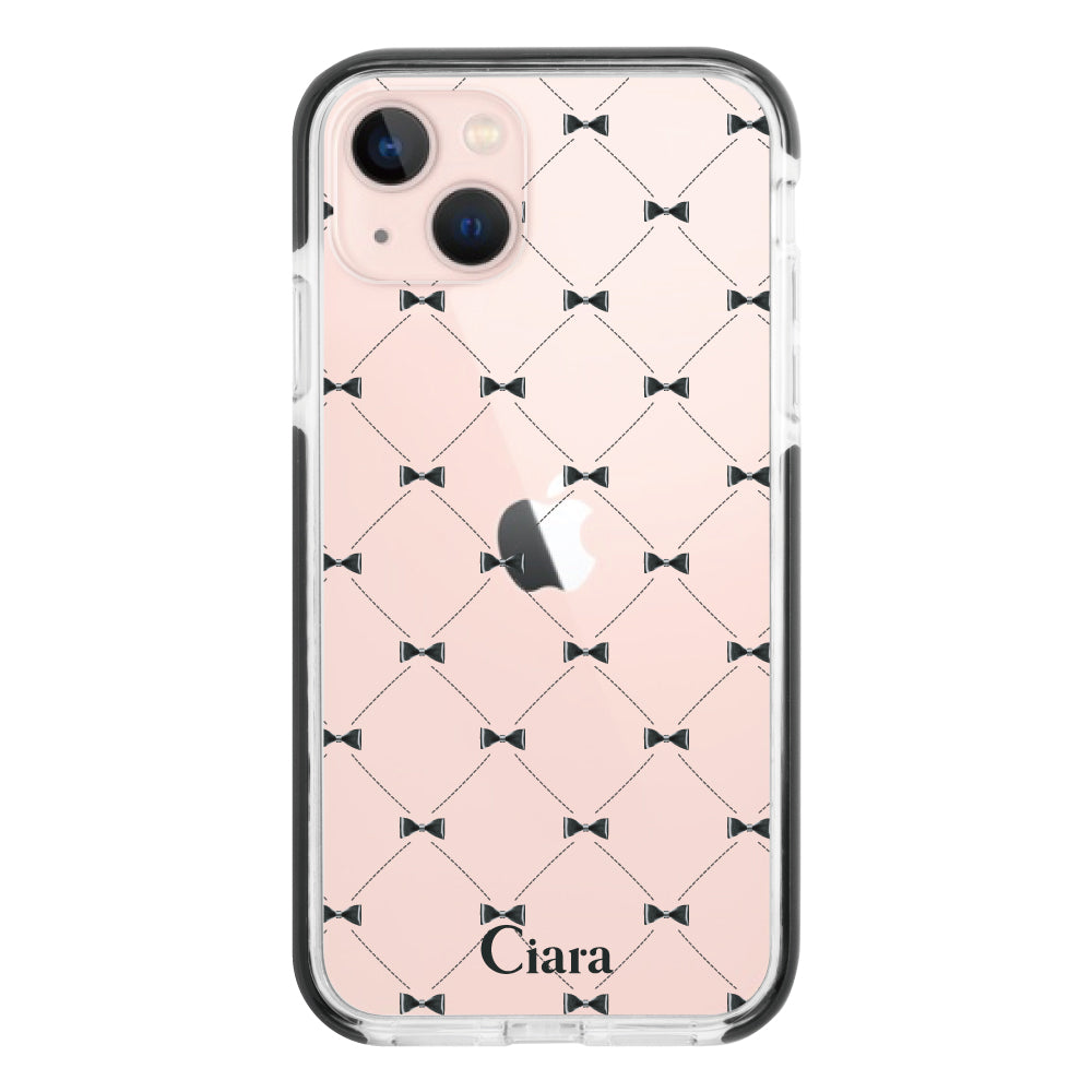 iPhone13 クッションバンパー 耐衝撃クリアケース キルティングリボン ブラック