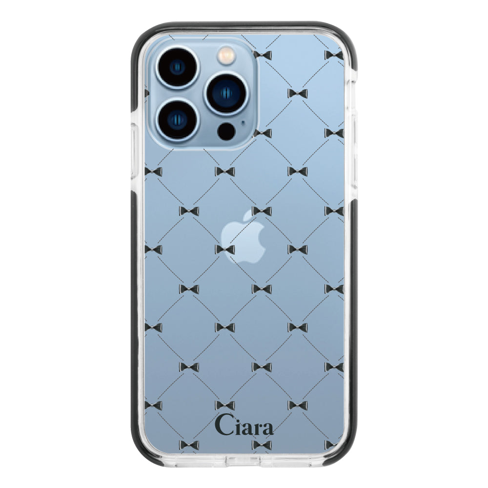 iPhone13ProMax クッションバンパー 耐衝撃クリアケース キルティングリボン ブラック