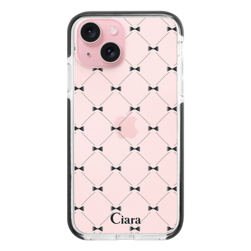 iPhoneケース クッションバンパー 耐衝撃クリアケース キルティングリボン
