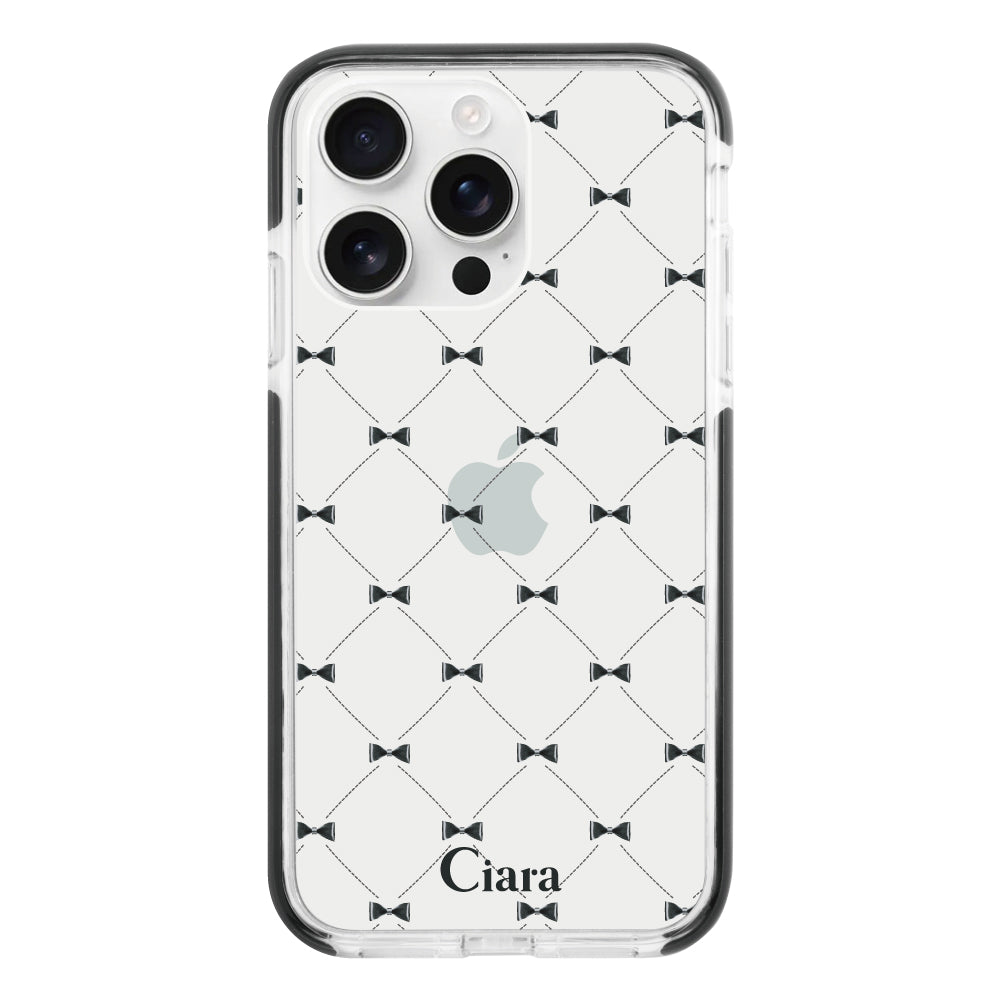 iPhone16ProMaxケース クッションバンパー 耐衝撃クリアケース キルティングリボン ブラック