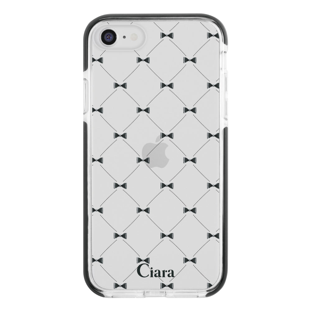iPhone7Plus/8Plus クッションバンパー 耐衝撃クリアケース キルティングリボン ブラック
