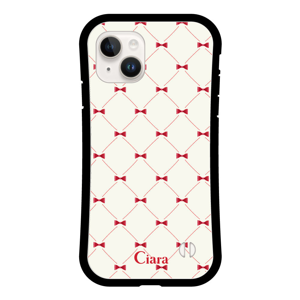 iPhone14ケース グリップ 耐衝撃ケース キルティングリボン ピンク