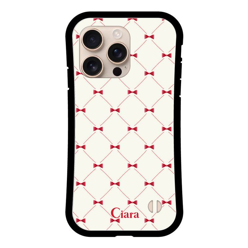 iPhoneケース グリップ 耐衝撃ケース キルティングリボン