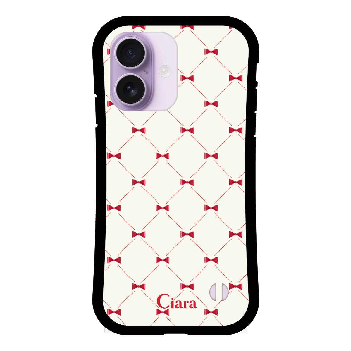 iPhone17 グリップ 耐衝撃ケース キルティングリボン ピンク