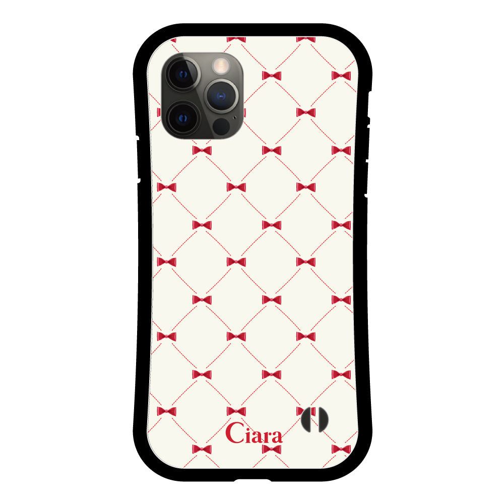 iPhoneX/XSケース グリップ 耐衝撃ケース キルティングリボン ピンク