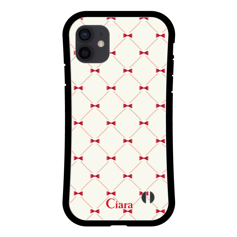 iPhoneXRケース グリップ 耐衝撃ケース キルティングリボン ピンク