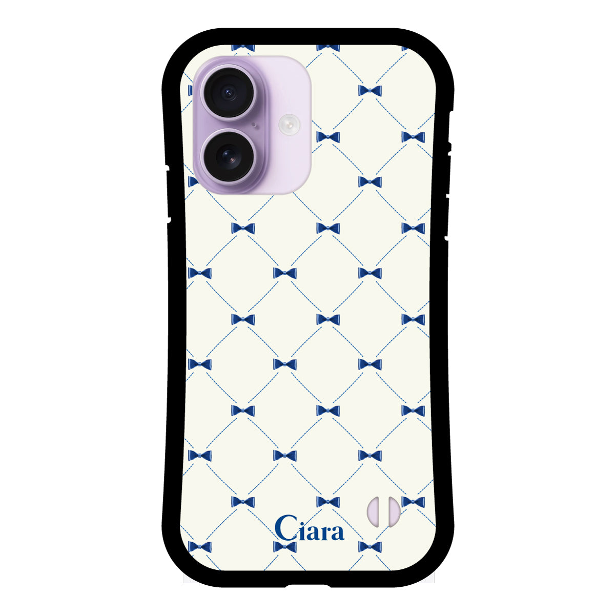 iPhone17 グリップ 耐衝撃ケース キルティングリボン ブルー