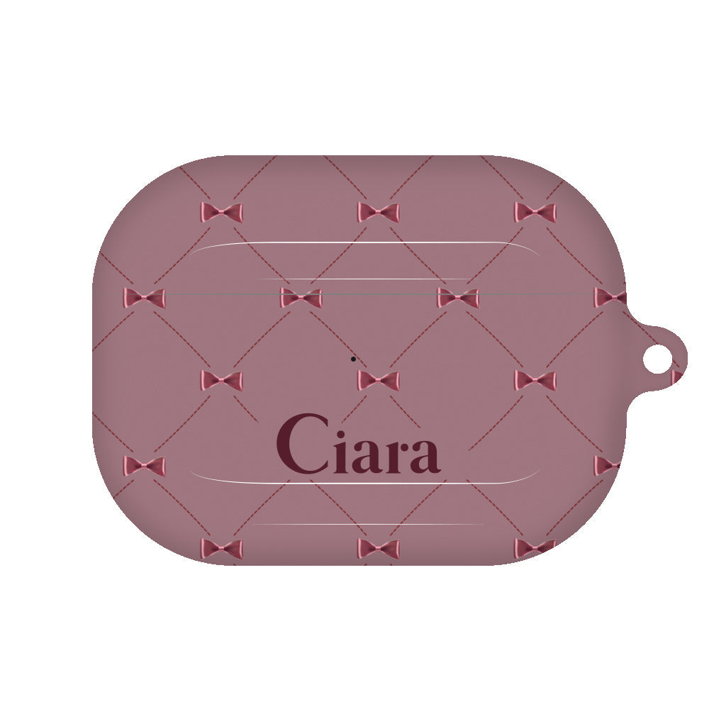 AirpodsProケース ハード キルティングリボン ピンク