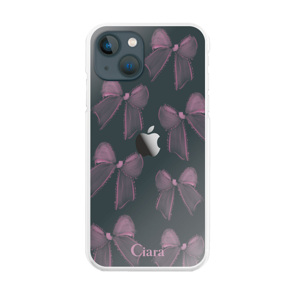 iPhone13mini ハイブリッド クリアケース ウォーターリボン ピンク