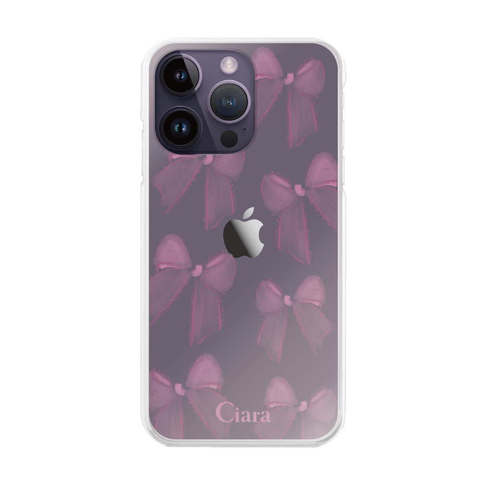 iPhone14ProMax ハイブリッド クリアケース ウォーターリボン ピンク