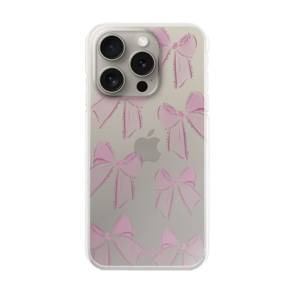 iPhone15Pro ハイブリッド クリアケース ウォーターリボン ピンク