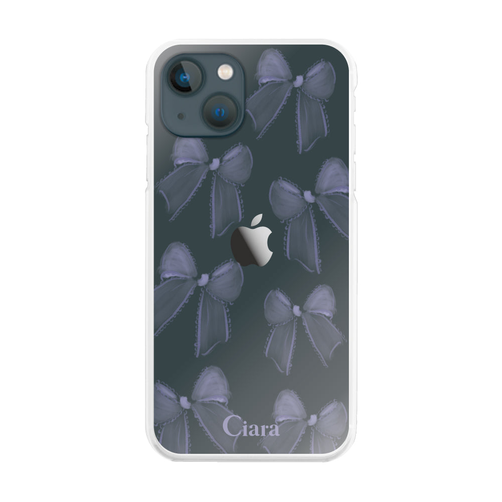 iPhone13mini ハイブリッド クリアケース ウォーターリボン パープル