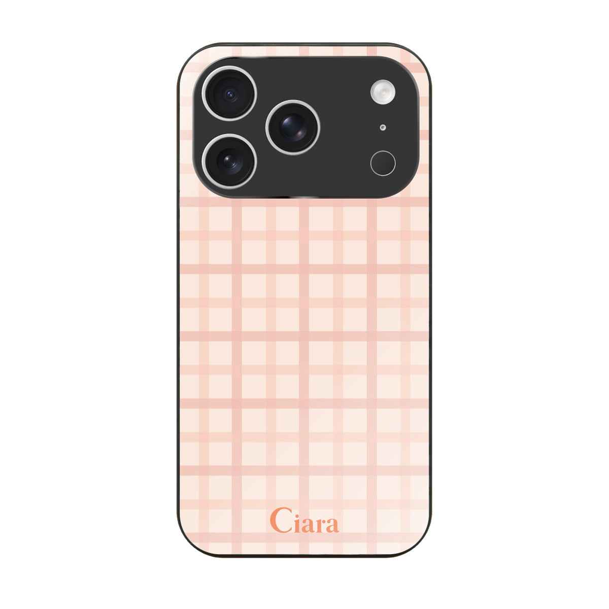 iPhone17Pro ガラス 強化ガラスケース ブロックチェック ピンク