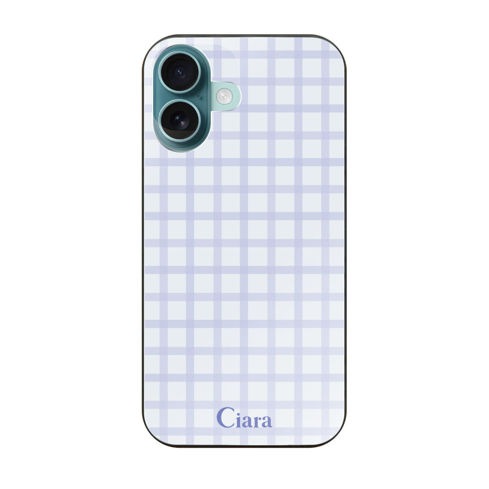 iPhone16Plus ガラス 強化ガラスケース ブロックチェック ブルー