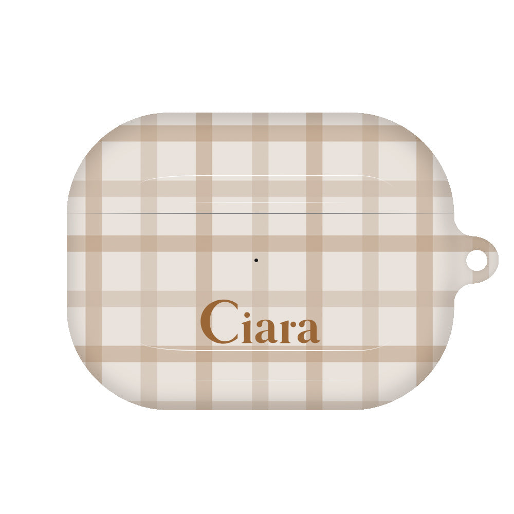 AirpodsProケース ハード ブロックチェック ベージュ