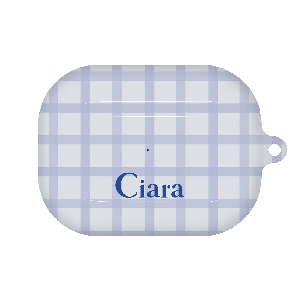 AirpodsProケース ハード ブロックチェック ブルー