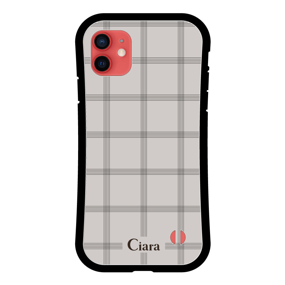 iPhone11ケース グリップ 耐衝撃ケース グラフチェック グレー