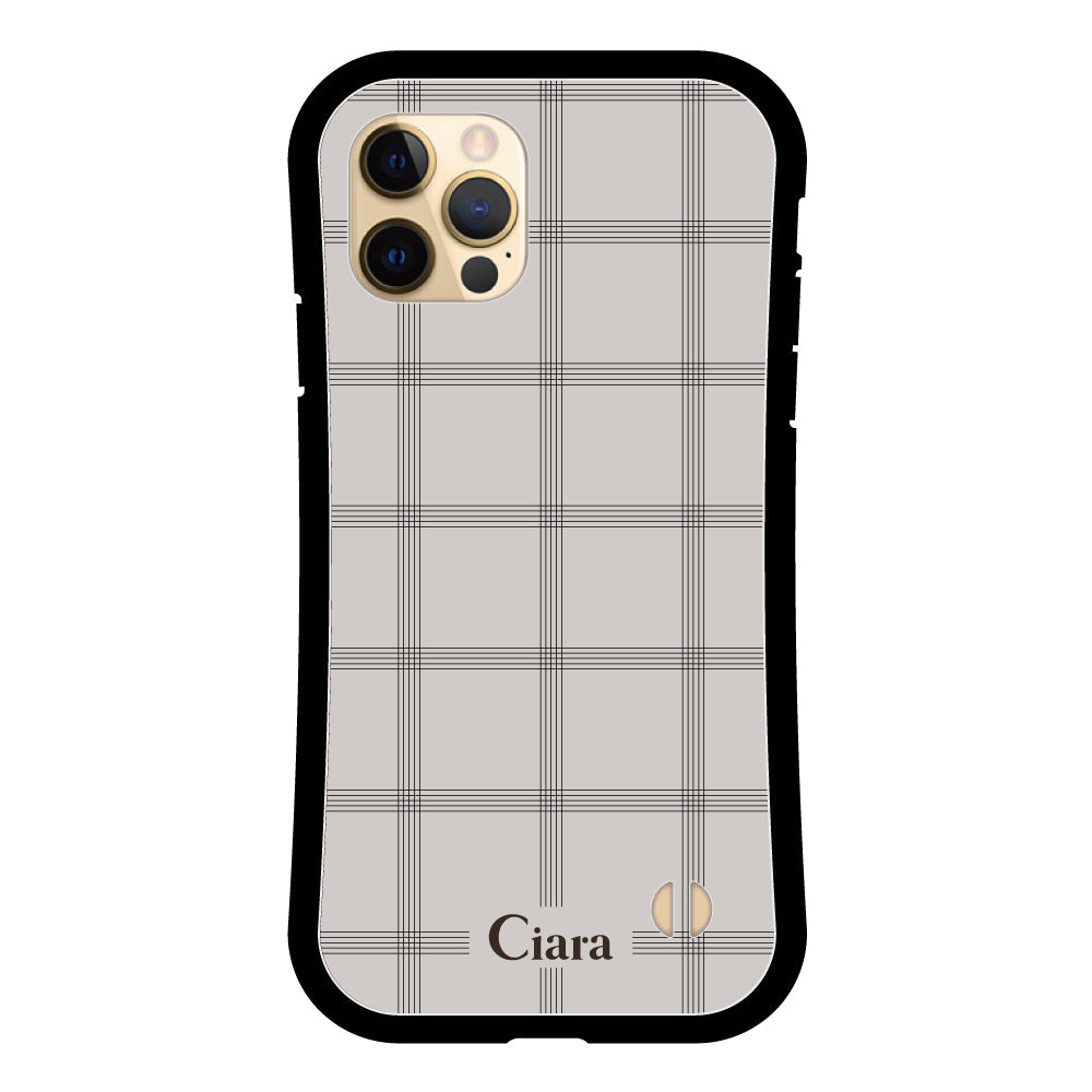 iPhone11Proケース グリップ 耐衝撃ケース グラフチェック グレー