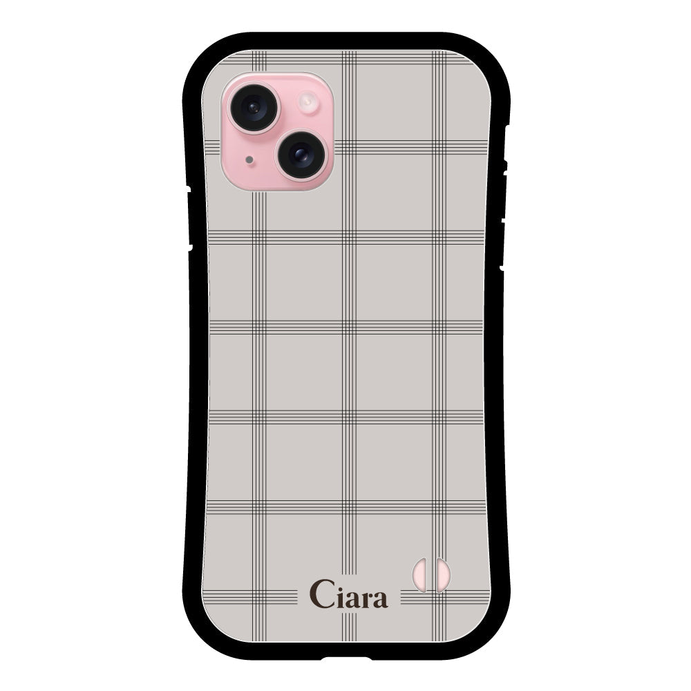 iPhone15ケース グリップ 耐衝撃ケース グラフチェック グレー