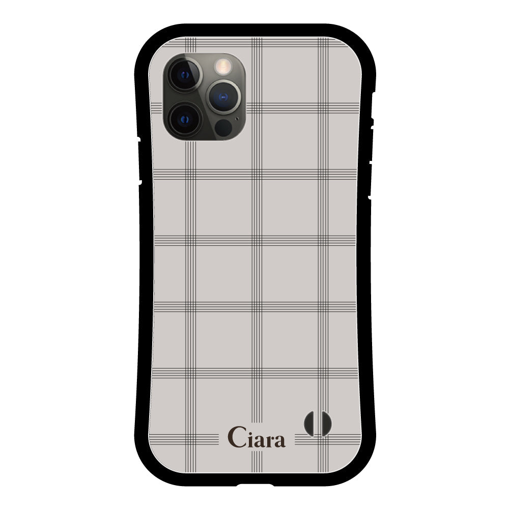 iPhoneX/XSケース グリップ 耐衝撃ケース グラフチェック グレー