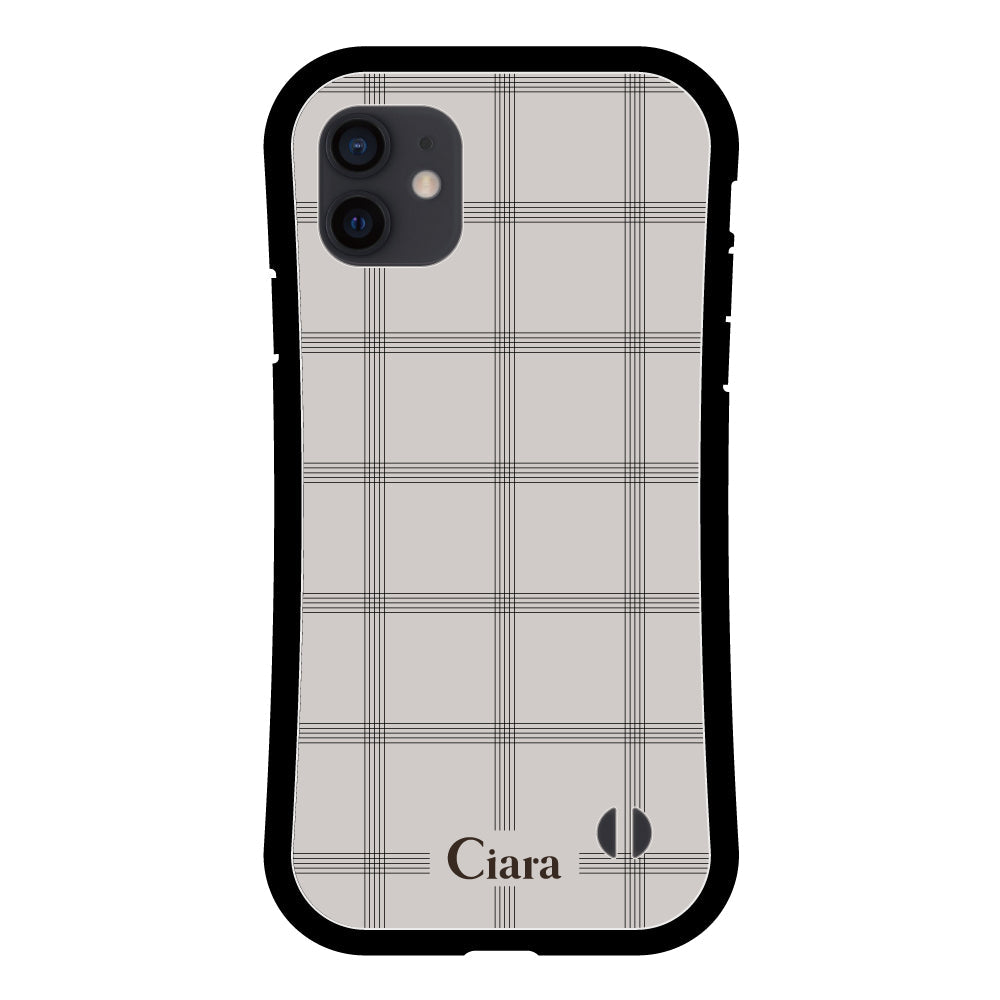 iPhoneXRケース グリップ 耐衝撃ケース グラフチェック グレー