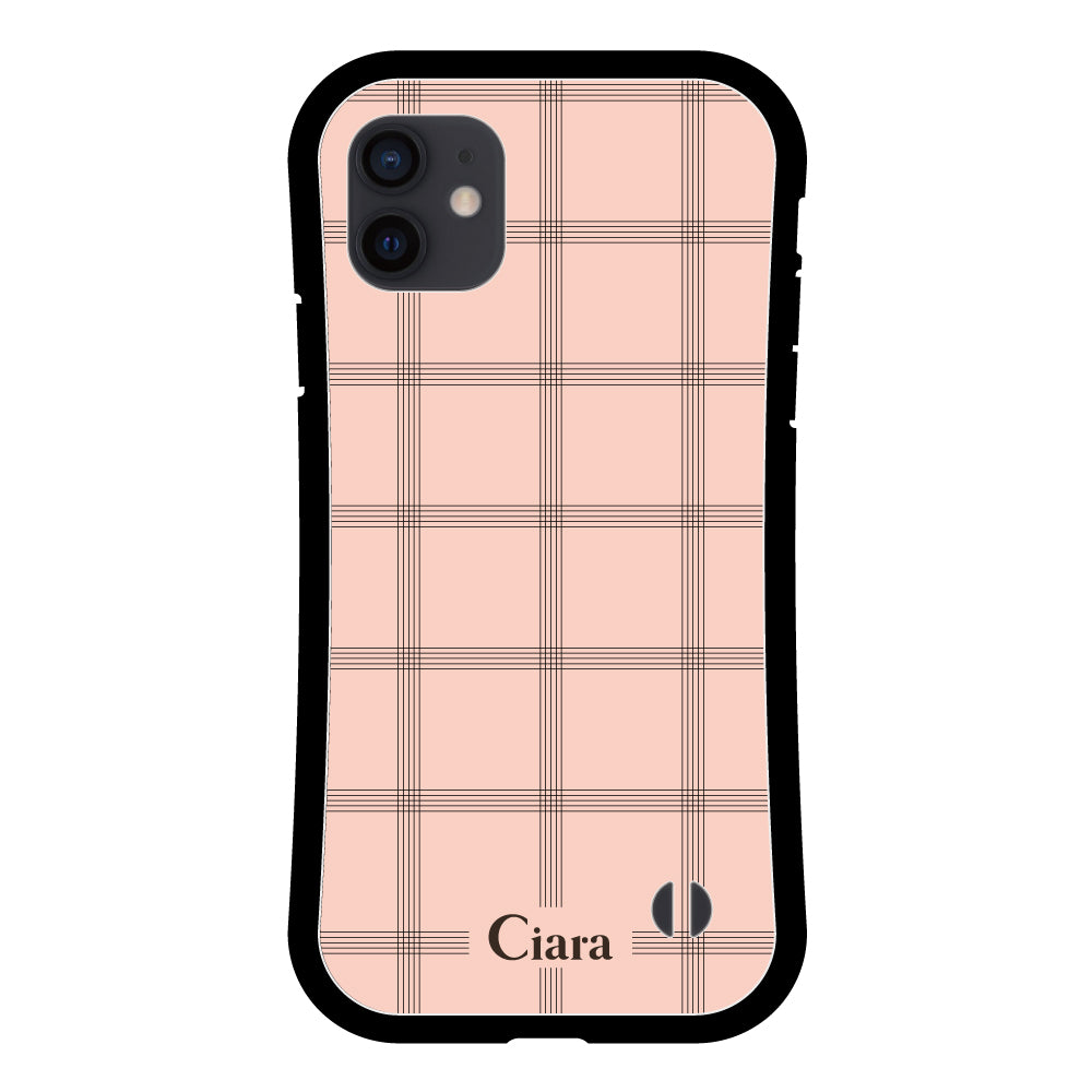iPhoneXRケース グリップ 耐衝撃ケース グラフチェック ママレード