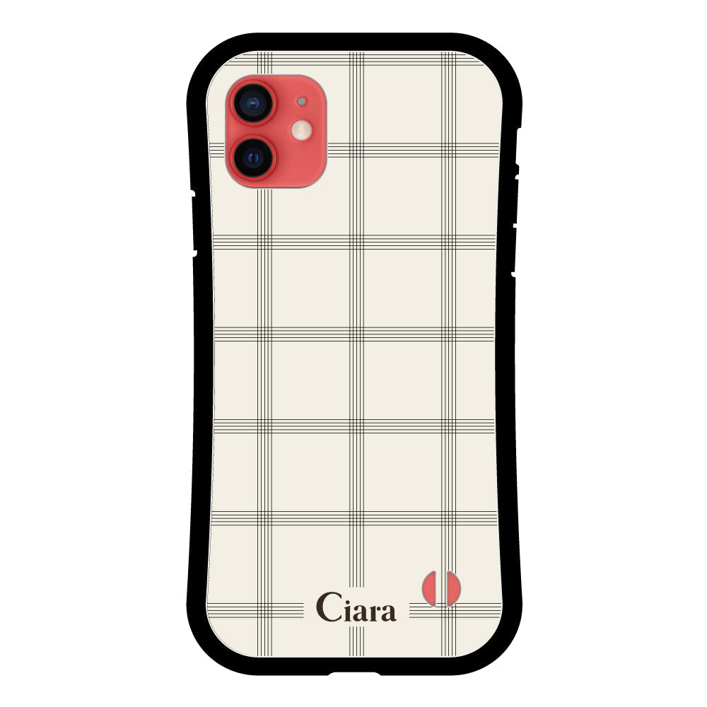 iPhone11ケース グリップ 耐衝撃ケース グラフチェック ベージュ