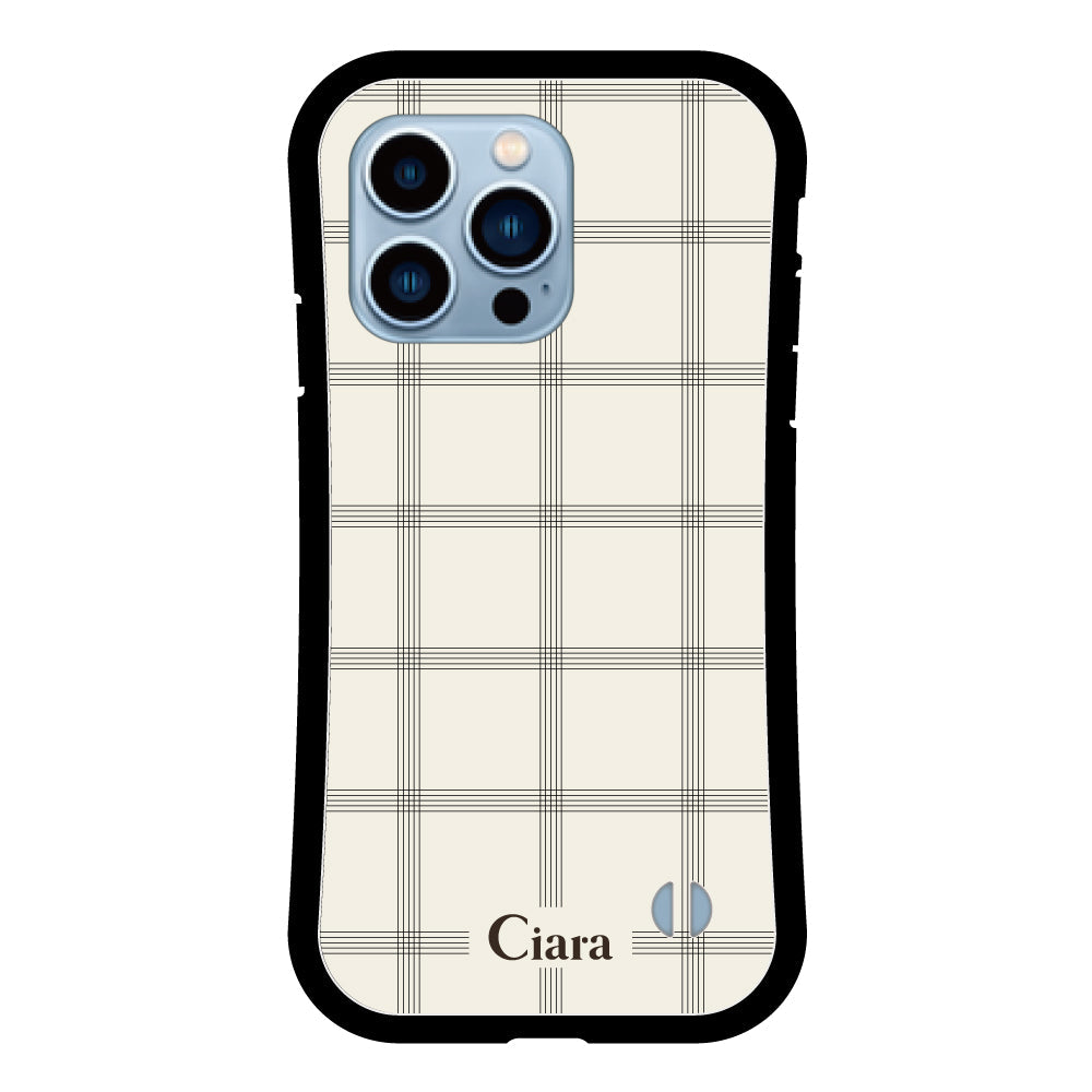 iPhone13ProMaxケース グリップ 耐衝撃ケース グラフチェック ベージュ