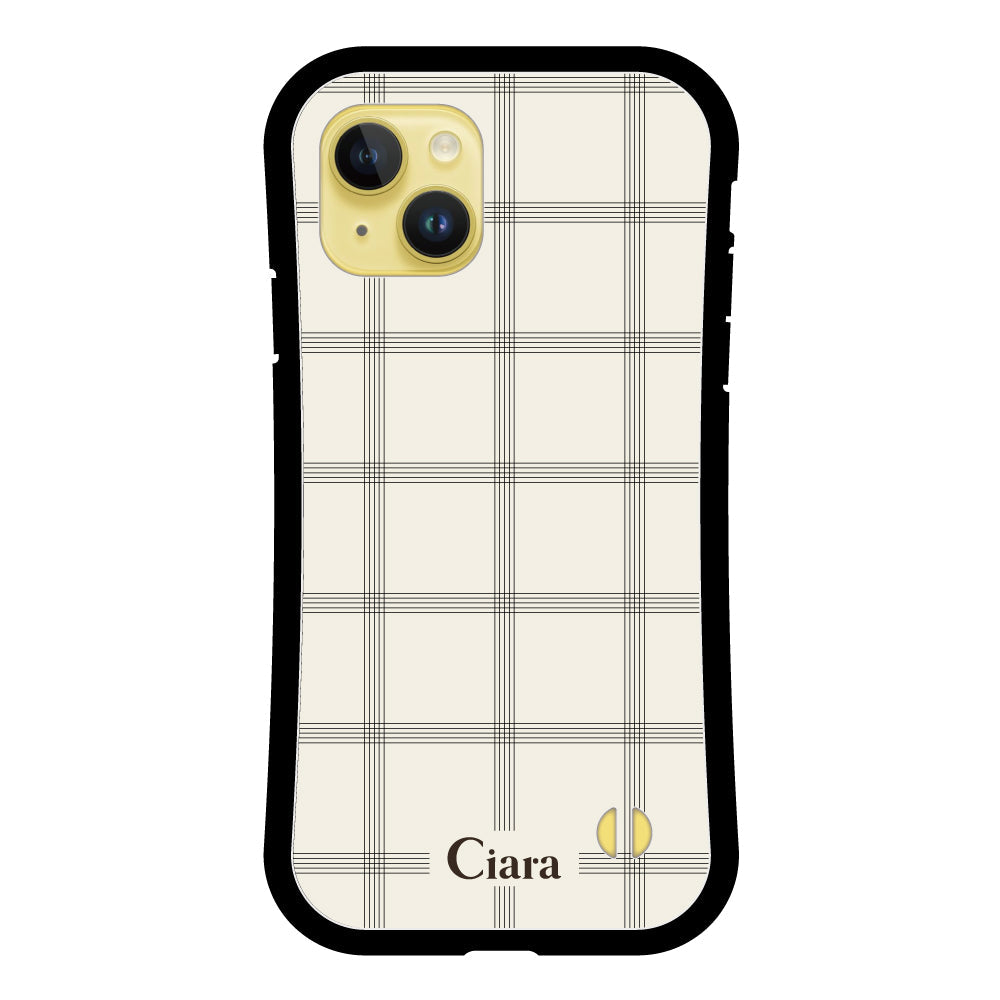 iPhone14Plusケース グリップ 耐衝撃ケース グラフチェック ベージュ