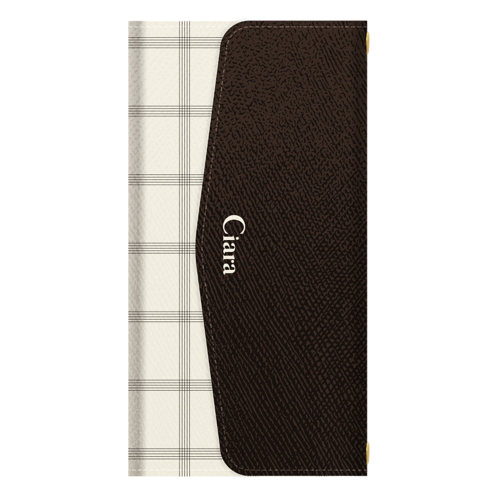 GalaxyS25 手帳型カード収納レザーケース グラフチェック グレー