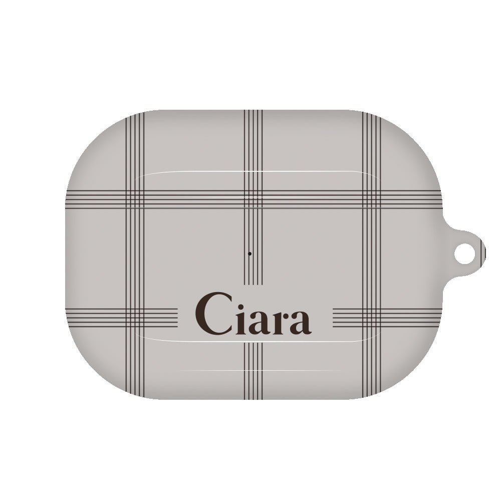 AirpodsProケース ハード グラフチェック グレー