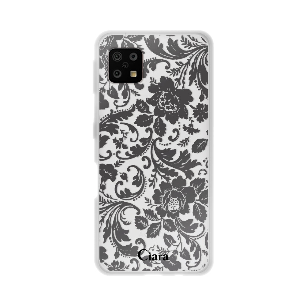 AQUOSSENSE6ケース クリアケース ヴィンテージフラワー ブラック