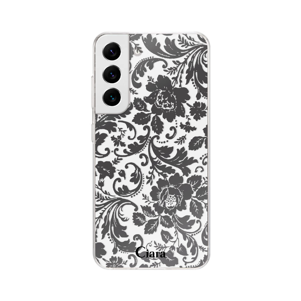 GalaxyS22ケース クリアケース ヴィンテージフラワー ブラック
