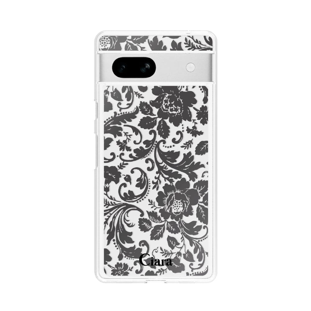 GooglePixel7aケース クリアケース ヴィンテージフラワー ブラック