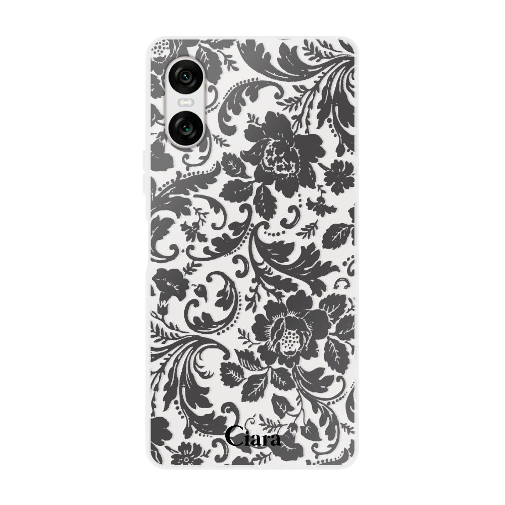 Xperia10VIケース クリアケース ヴィンテージフラワー ブラック