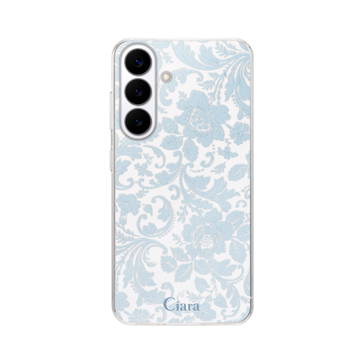 GalaxyS26 クリアケース ヴィンテージフラワー ブルー