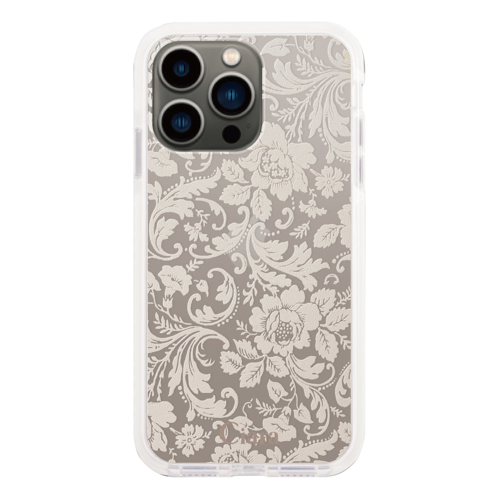 iPhone13Pro クッションバンパー 耐衝撃クリアケース ヴィンテージフラワー ピンク