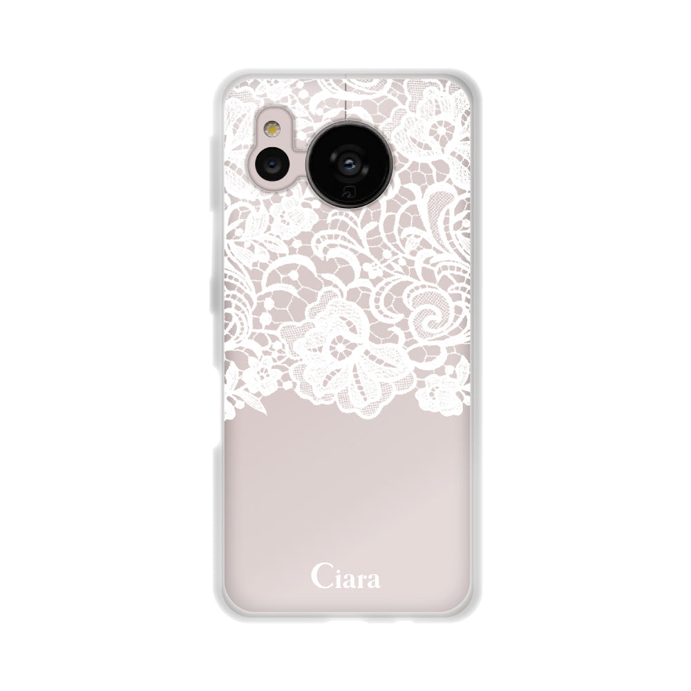 AQUOSSENSE7ケース クリアケース ファブリックカラーレース ホワイト