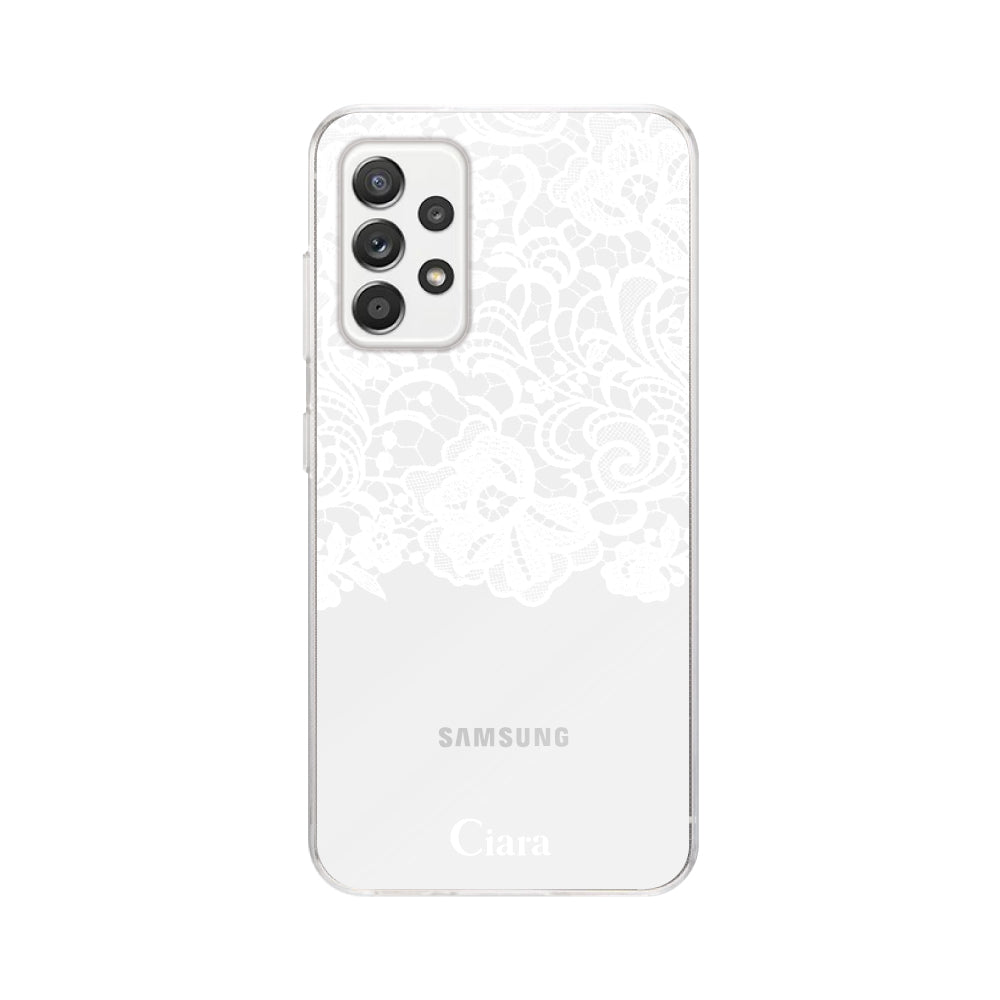 GalaxyA52ケース クリアケース ファブリックカラーレース ホワイト