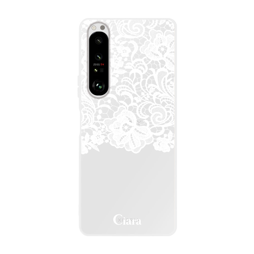 Xperia1Ⅱ クリアケース ファブリックカラーレース ホワイト