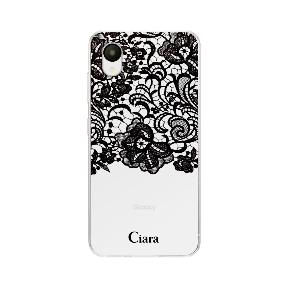 GalaxyA23ケース クリアケース ファブリックカラーレース ブラック