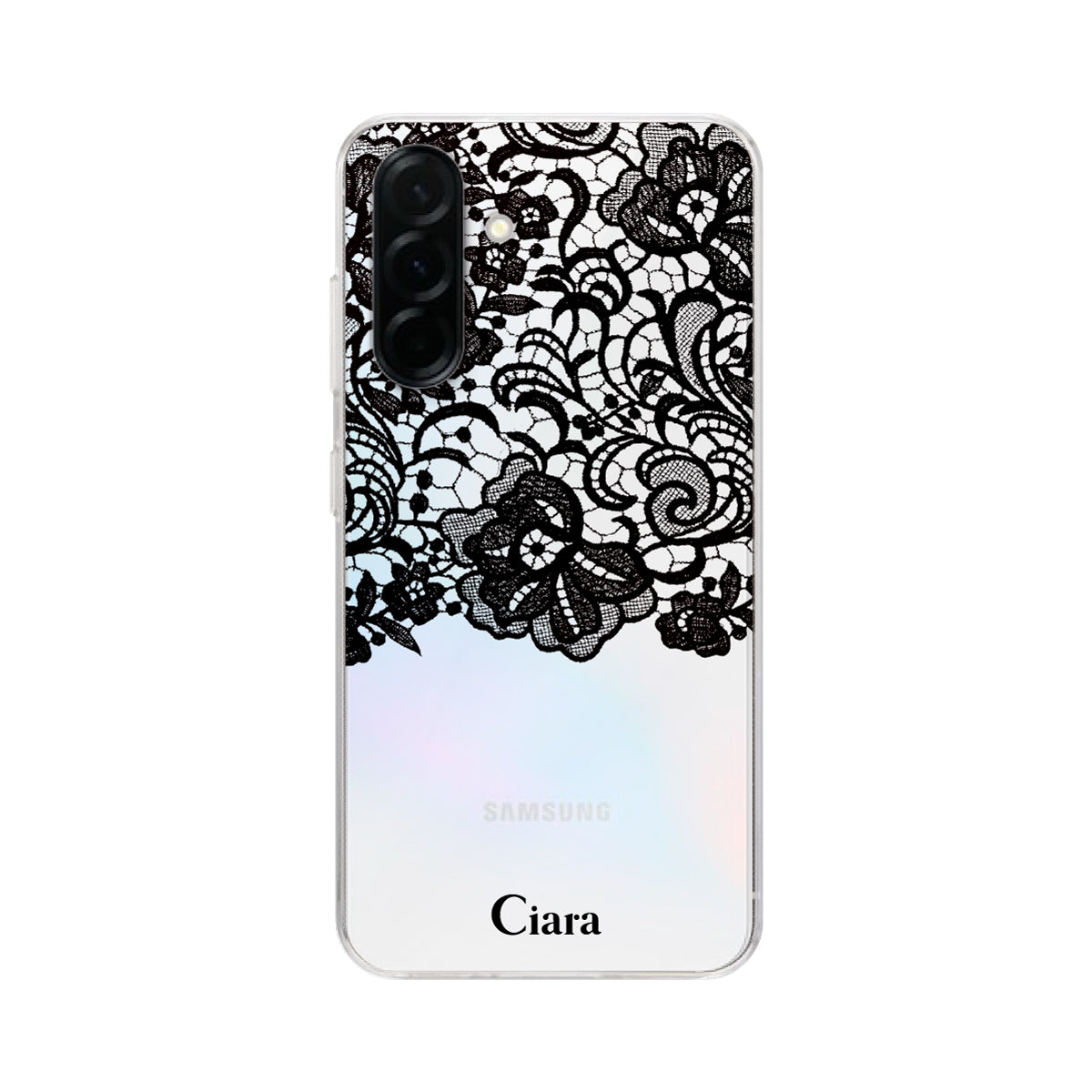 GalaxyA36 クリアケース ファブリックカラーレース ブラック