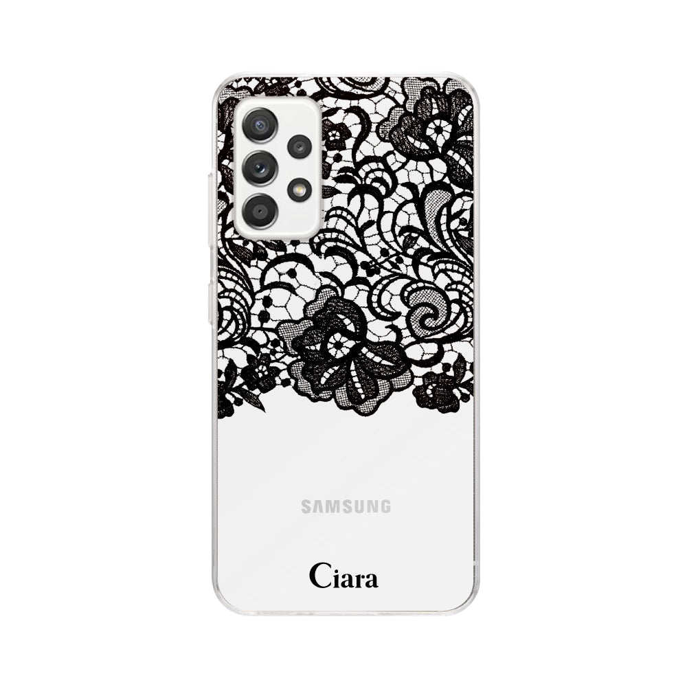 GalaxyA52ケース クリアケース ファブリックカラーレース ブラック