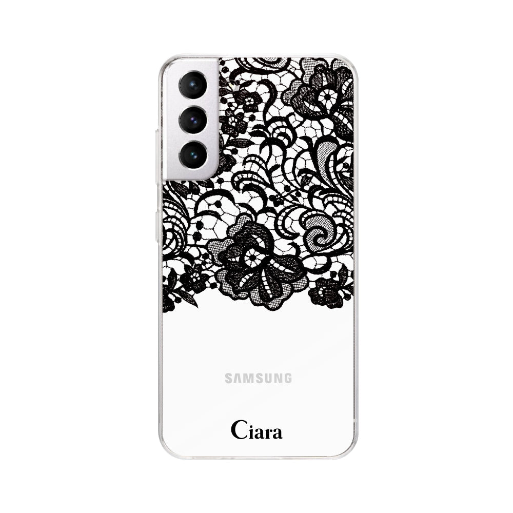 GalaxyS21ケース クリアケース ファブリックカラーレース ブラック