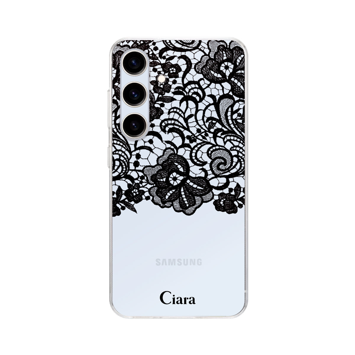 GalaxyS25 クリアケース ファブリックカラーレース ブラック