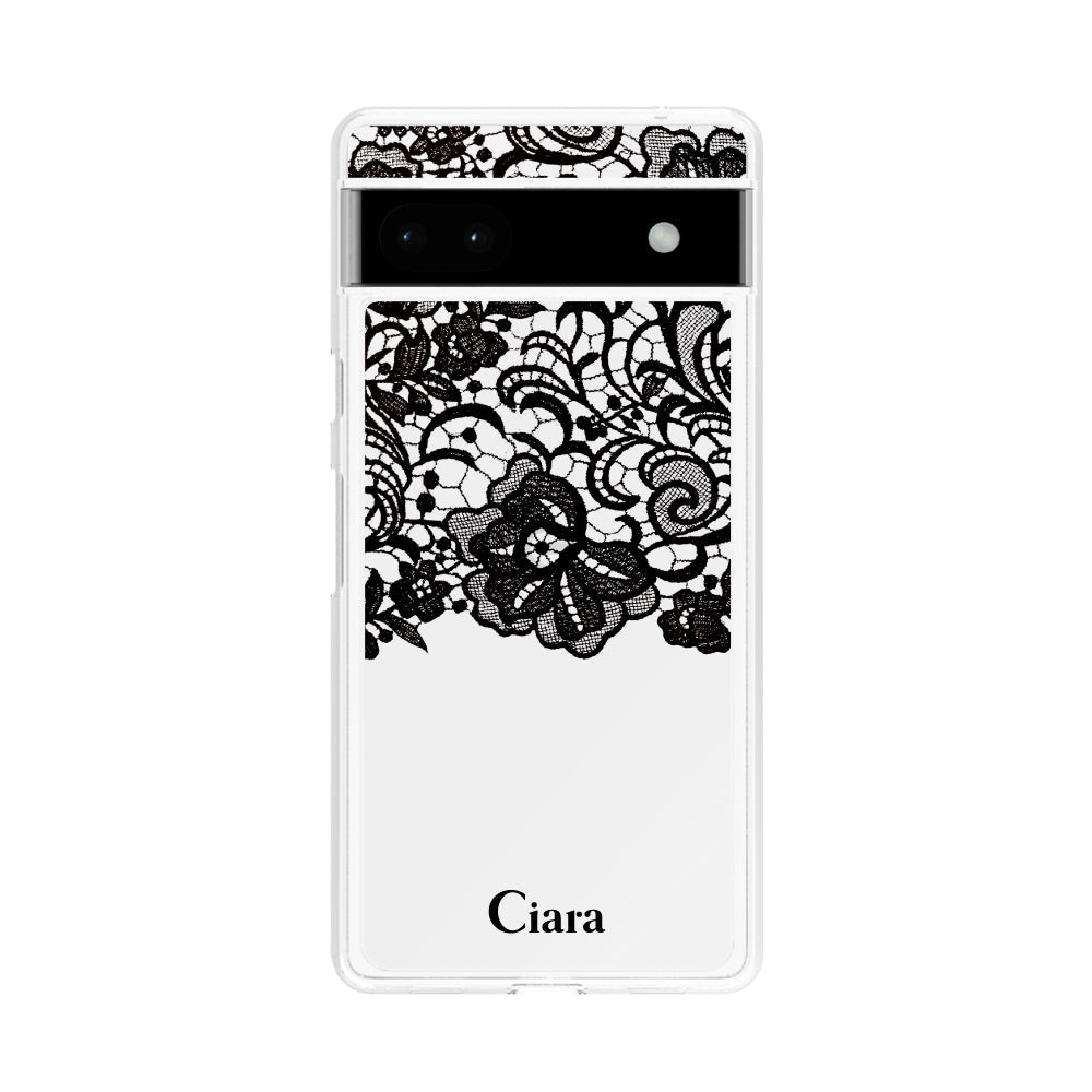 GooglePixel6aケース クリアケース ファブリックカラーレース ブラック