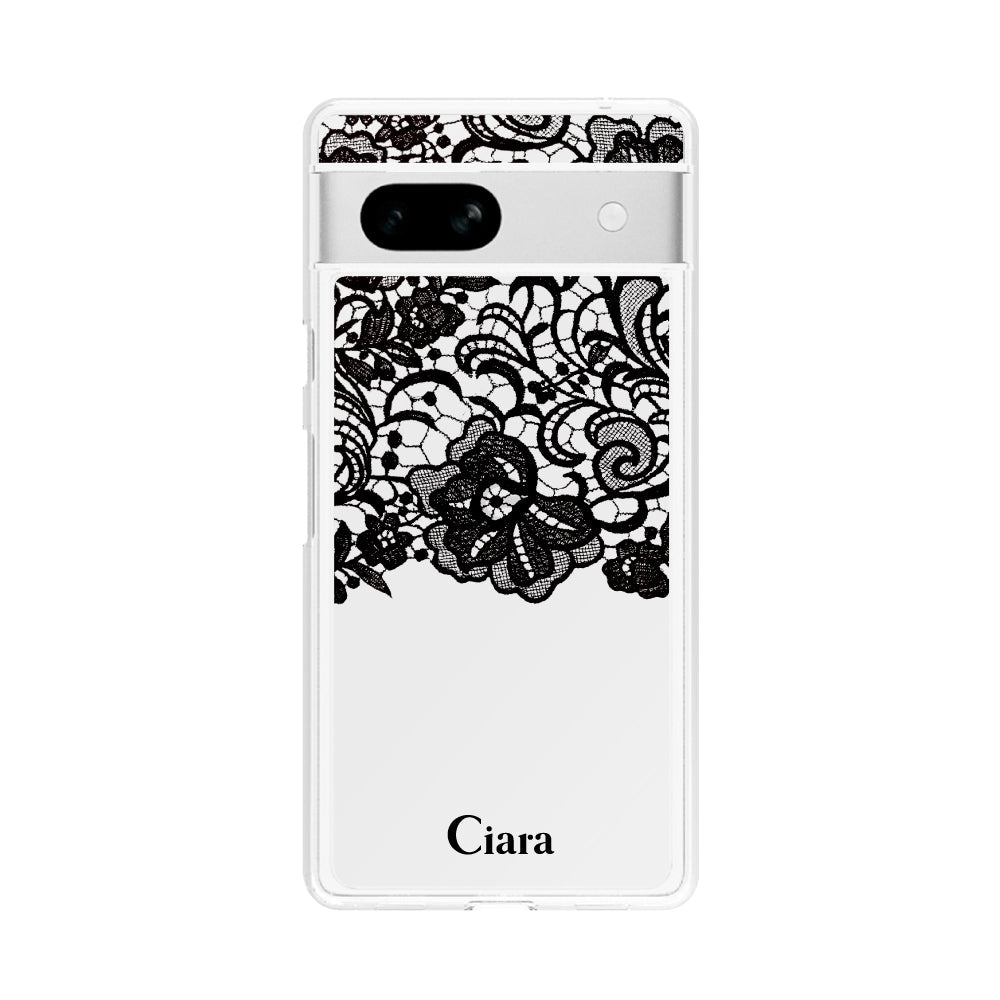 GooglePixel7aケース クリアケース ファブリックカラーレース ブラック