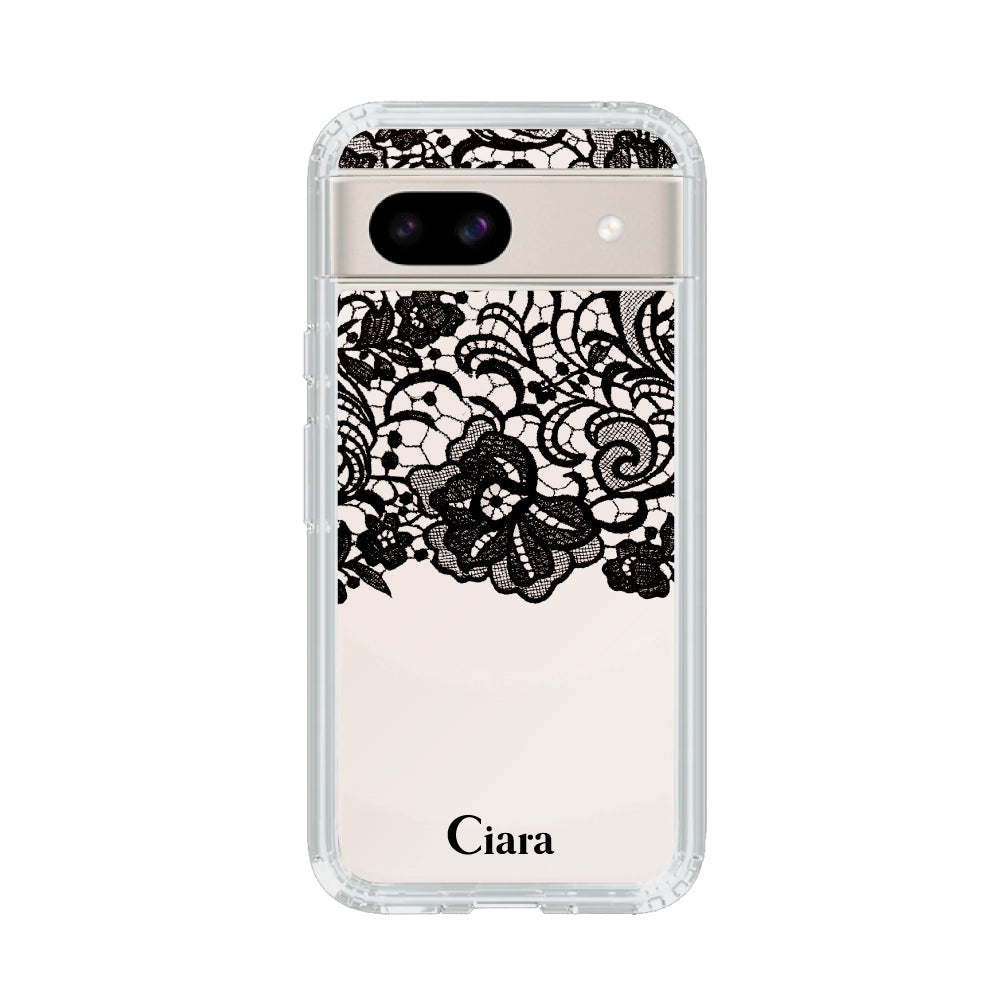 GooglePixel8aケース クリアケース ファブリックカラーレース ブラック