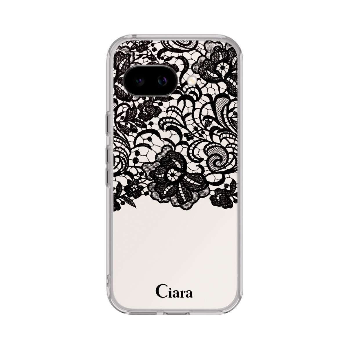 GooglePixel9a クリアケース ファブリックカラーレース ブラック